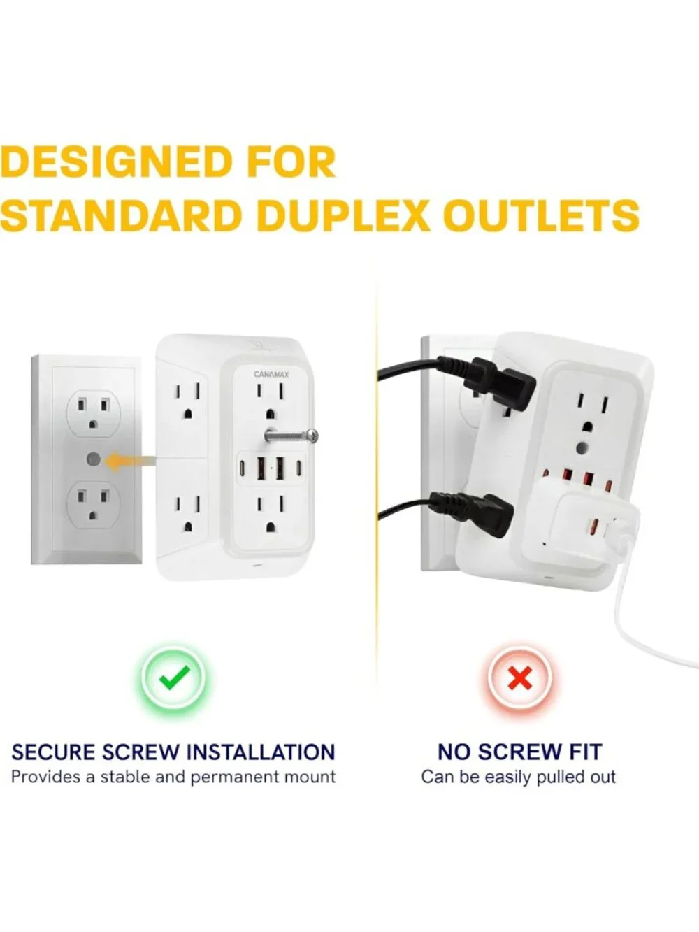 6 Outlet Wall Plug Extender with 4 USB Ports, Fast Charging, Surge Protector